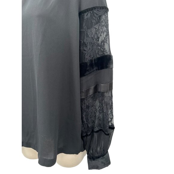 Loft Black Lace Sleeve Velvet Blouse Top Long Sleeve Fairy Goth Grunge Small - Picture 4 of 6